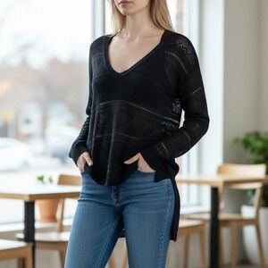 Aeropostale Womens Navy Blue Pointelle V-Neck Open Knit Sweater Cotton Blend M